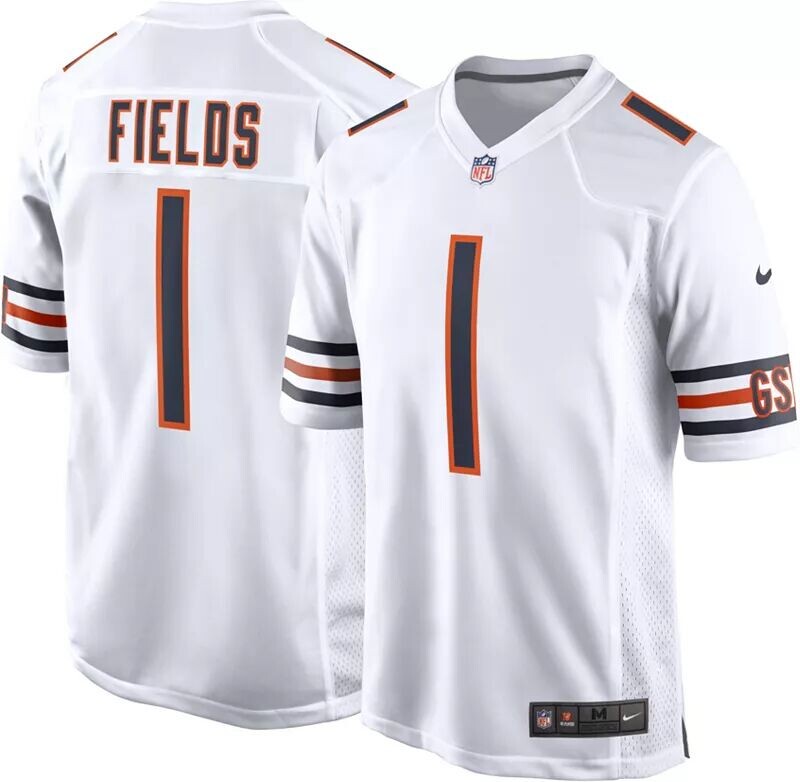 

Мужское белое игровое джерси Nike Chicago Bears Justin Fields #1