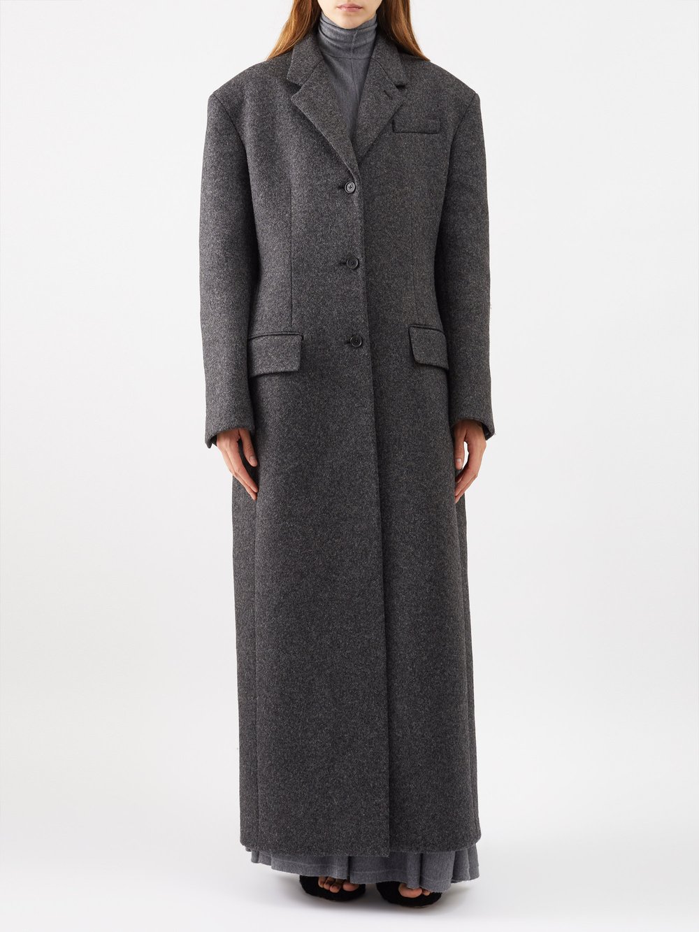 Удлиненное пальто bontin из смесовой шерсти Khaite, серый женское шерстяное пальто длинное свободное серое шерстяное пальто до колена в стиле хепберн для средней школы осень зима 2022