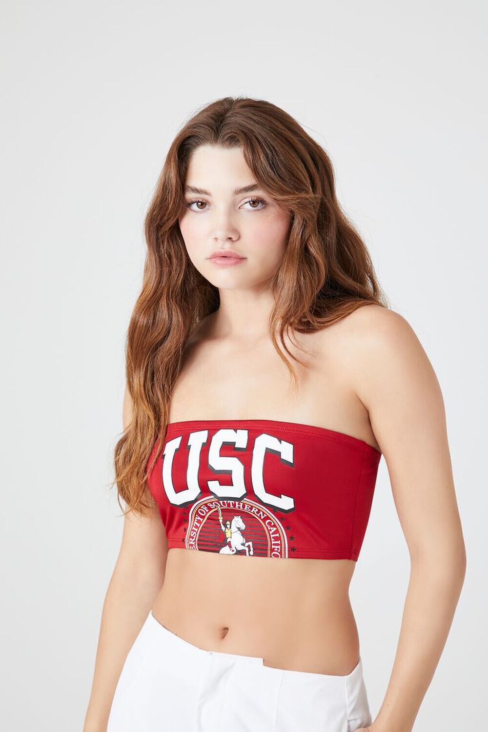 

Укороченный топ без рукавов с рисунком USC Forever 21, красный