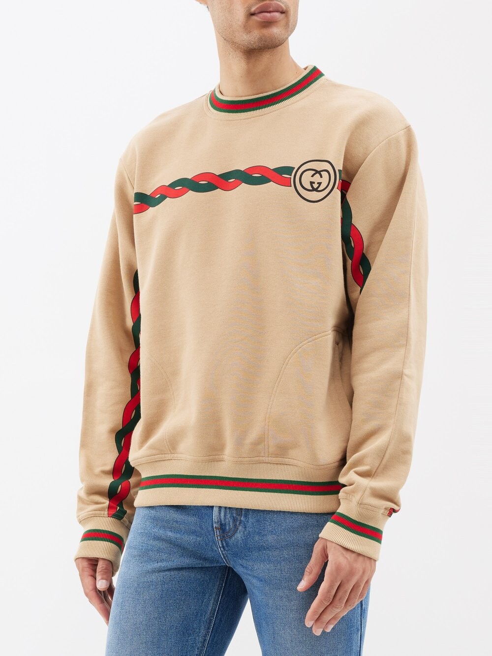 

Толстовка из хлопкового джерси с логотипом gg Gucci, бежевый