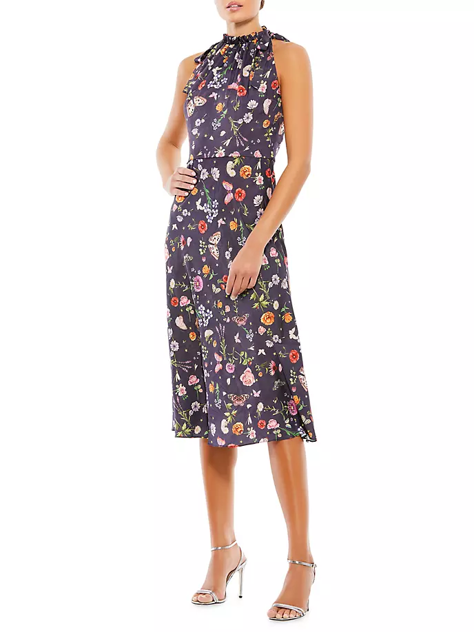 

Платье миди из крепа Ieena с цветочным принтом Mac Duggal, цвет plum floral
