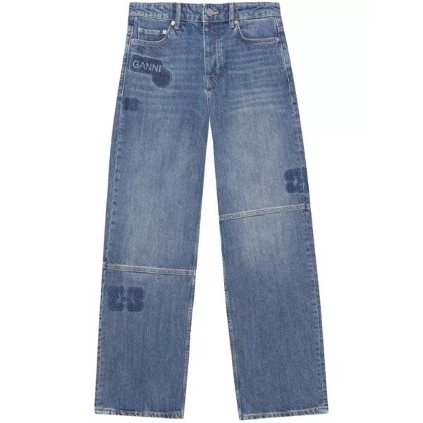

Джинсы patch izey straight-leg denim jeans Ganni, синий