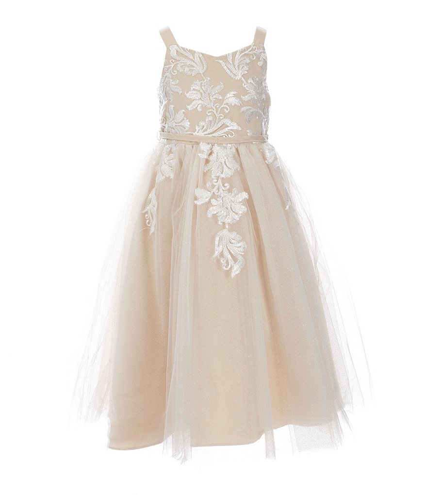 Платье Chantilly Place Little Girls 2T-6X с вышивкой и блестками, бежевый