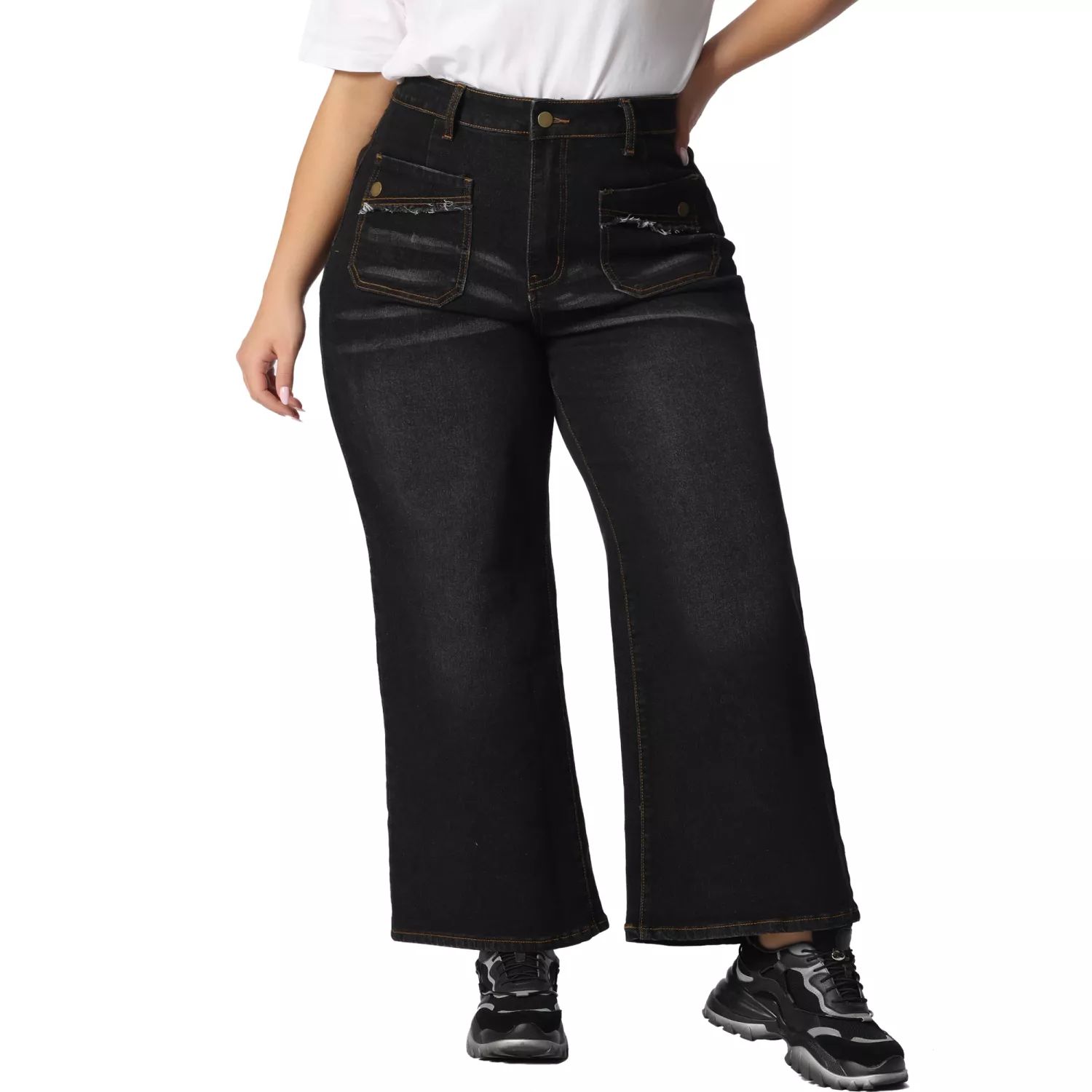 цена Женские эластичные потертые брюки-палаццо больших размеров, джинсы больших размеров Agnes Orinda