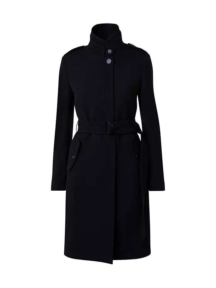 Длинная куртка с поясом из натуральной шерсти Akris Punto, черный фото