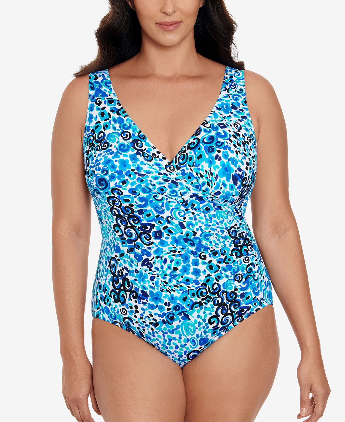 

Женский цельный купальник с боковыми сборками для контроля живота Swim Solutions, синий