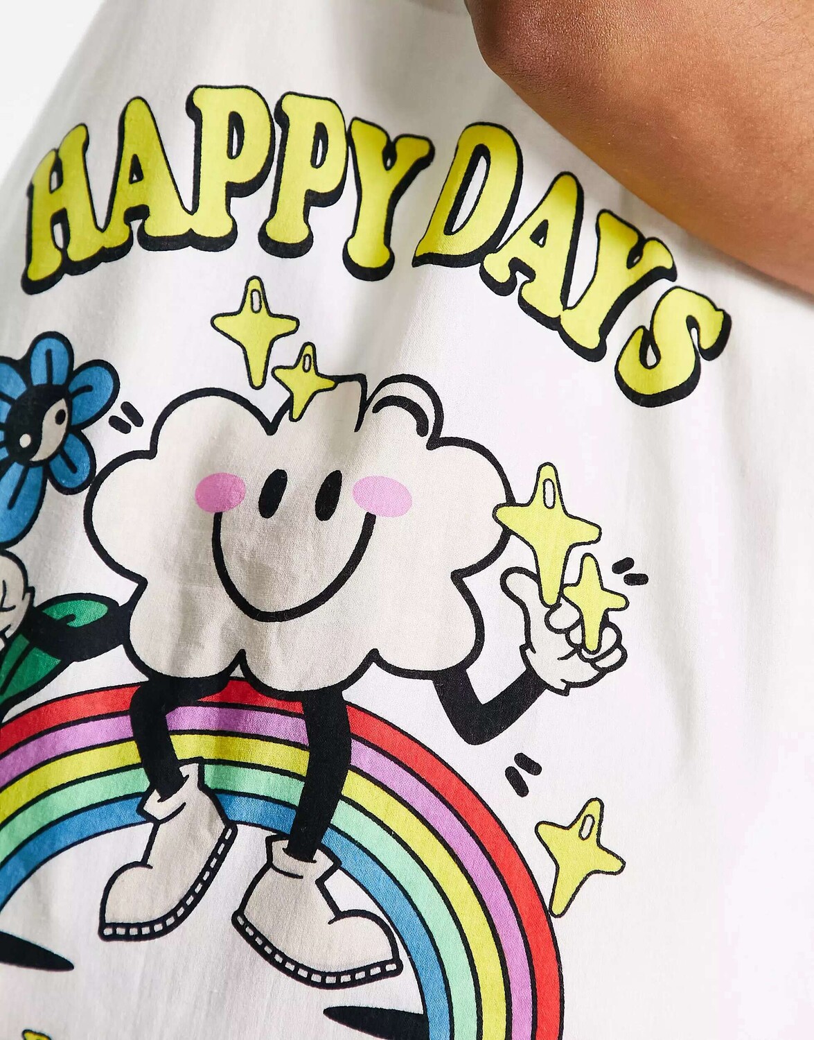

Хлопковая большая сумка ASOS с принтом Happy Days натурального цвета
