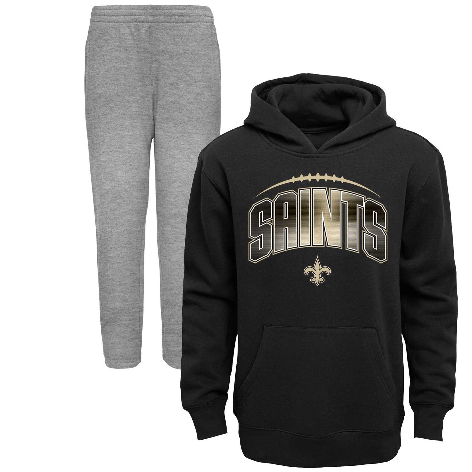 цена Комплект из двойного пуловера с капюшоном и брюк New Orleans Saints черного/серого цвета для малышей Outerstuff