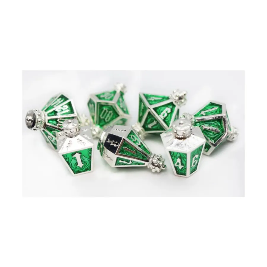 

Поликомплект — посеребренный кислотный огонь (7), Dice Sets - Metal - Moonlit Lantern