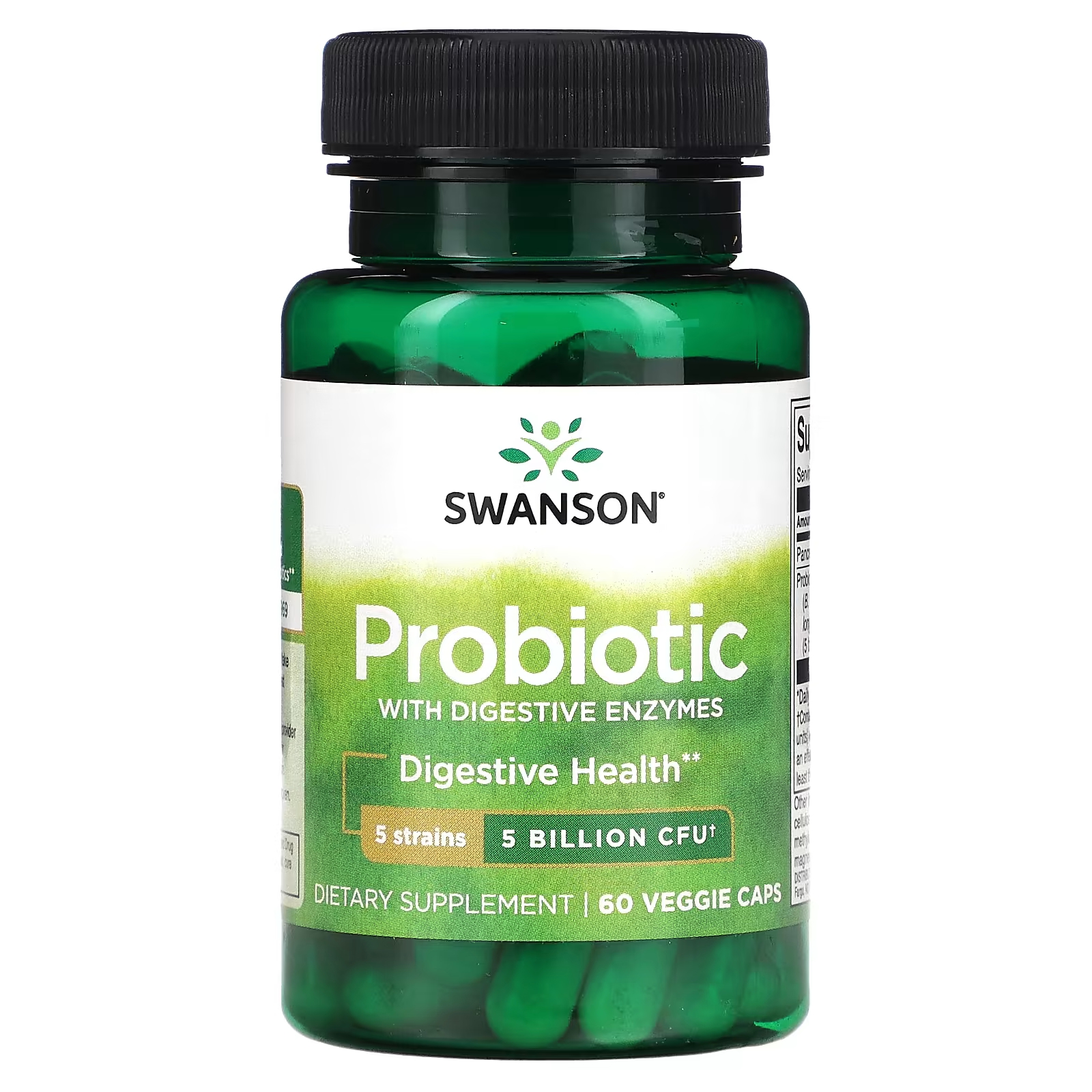 Пробиотик с пищеварительными ферментами, 5 миллиардов КОЕ, 60 растительных капсул Swanson бад для поддержки пищеварения с пробиотиками kwc lactobacterium