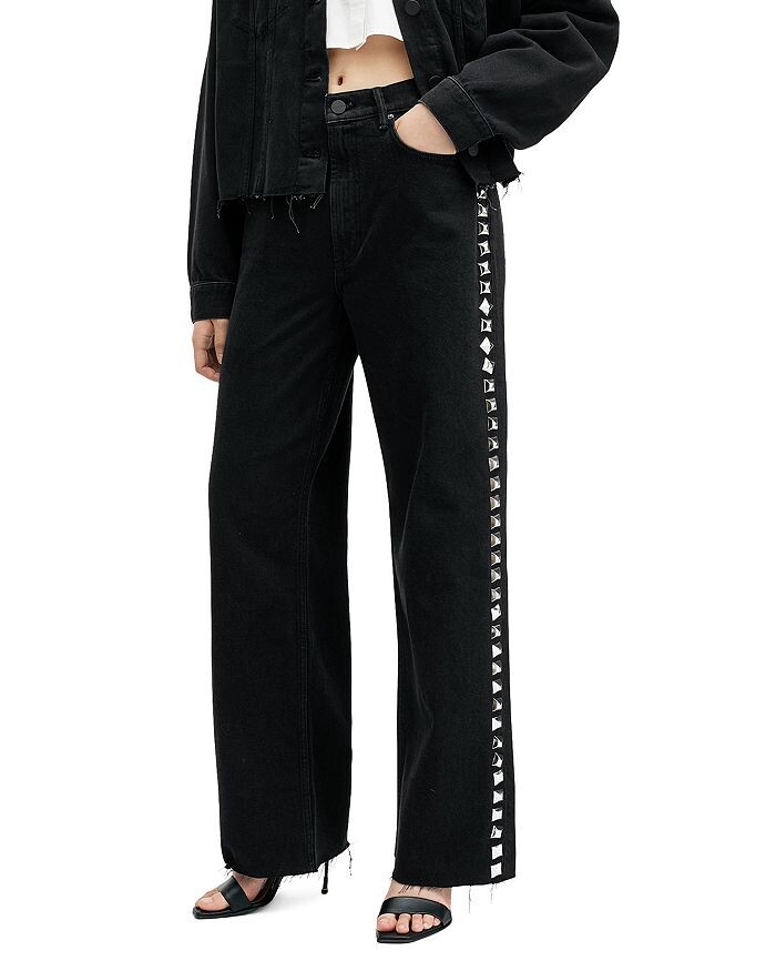 

ALLSAINTS Черные широкие джинсы с высокой посадкой и заклепками Blake, черный
