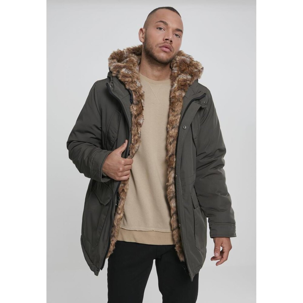 

Парка Urban Classics Hooded Faux Fur, зеленый