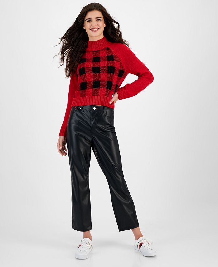 

Женские прямые брюки из искусственной кожи со средней посадкой Tommy Jeans, черный