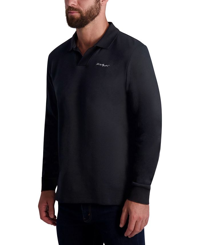 Мужская трикотажная рубашка-поло с длинным рукавом и воротником Johnny с фирменным логотипом KARL LAGERFELD PARIS, черный