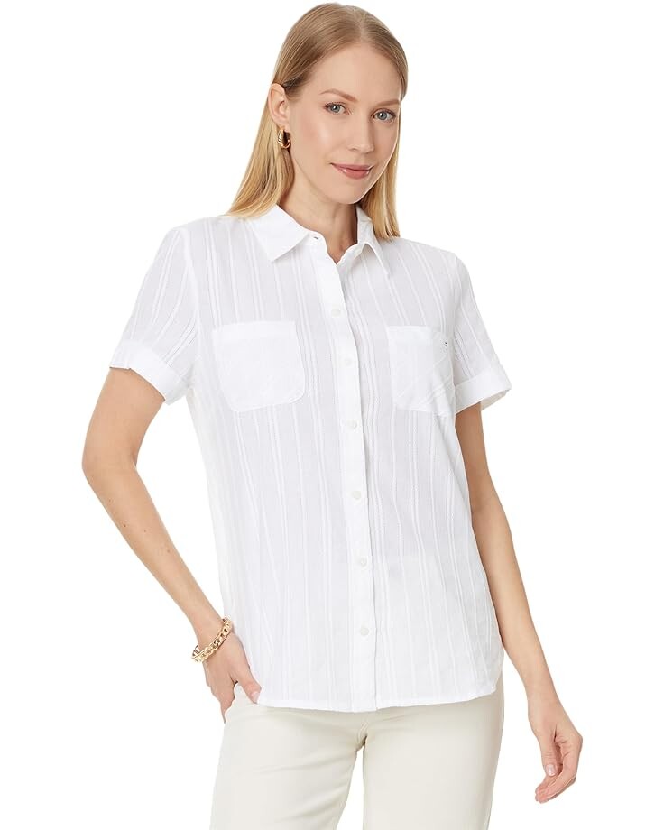 

Рубашка Tommy Hilfiger Dobby Stripe Camp, цвет Bright White 1