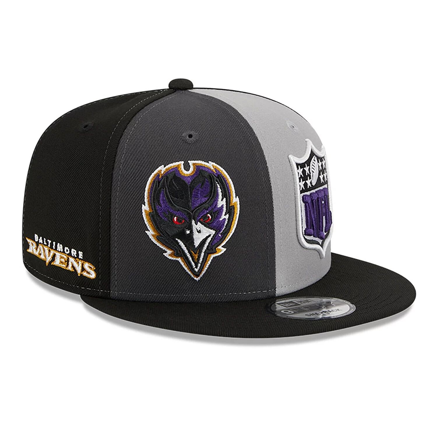 

Мужская кепка New Era черно-серая Baltimore Ravens 2023 Sideline 9FIFTY Snapback