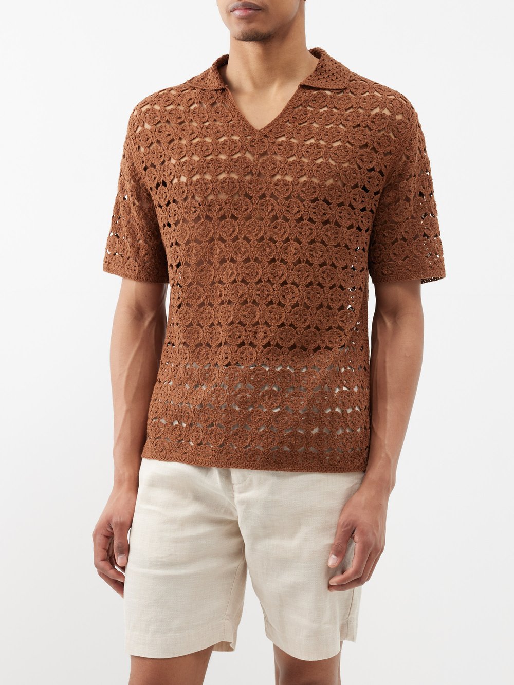 Рубашка-поло из хлопка с цветочным крючком Commas, коричневый