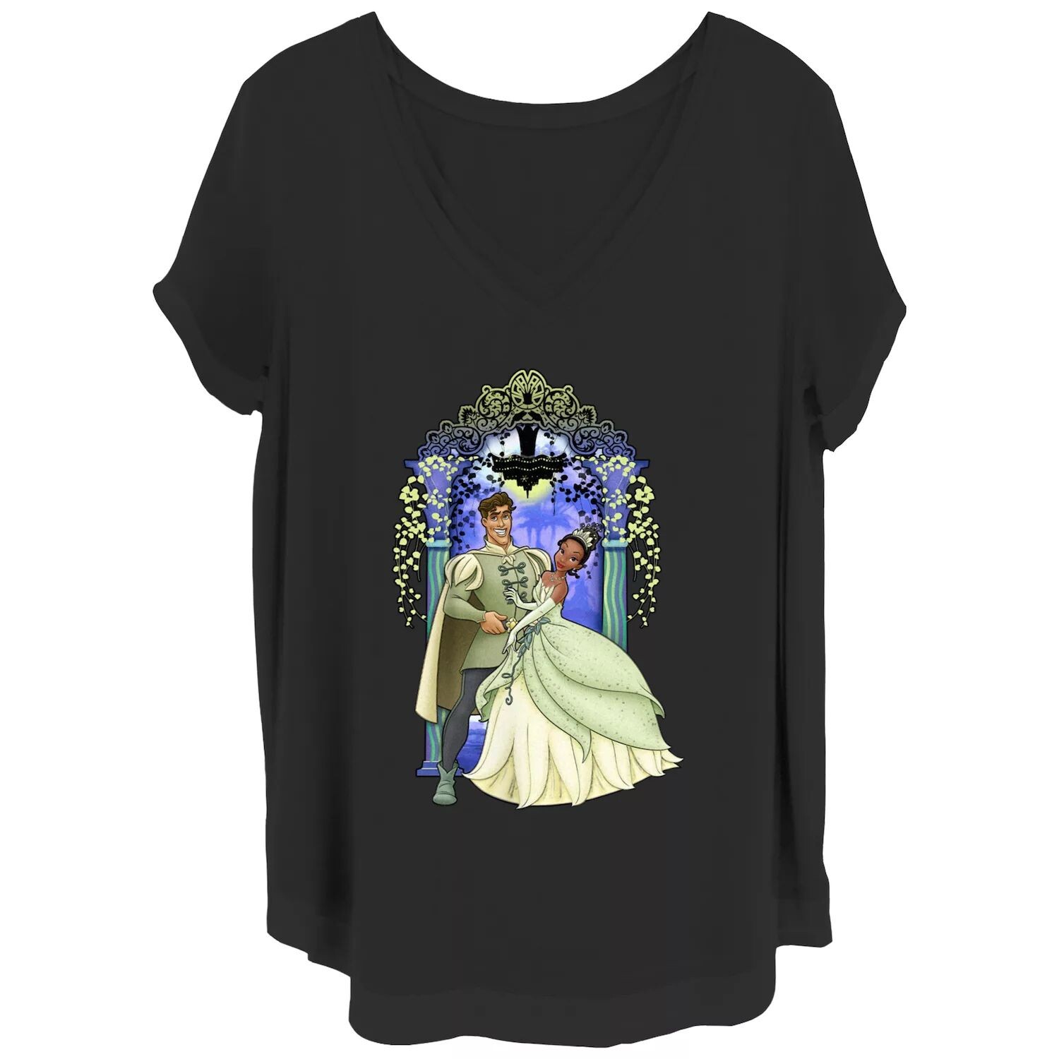 

Футболка Disney's The Princess And The Frog Tiana Naveen Juniors Plus Arch с V-образным вырезом и графическим рисунком Disney