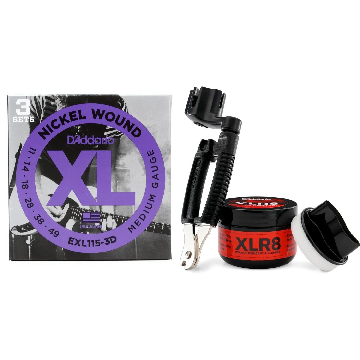 

Струны для электрогитары D'Addario EXL115-3D XL с никелевой обмоткой — .011-.049, средний размер (3 шт.), набор для ухода