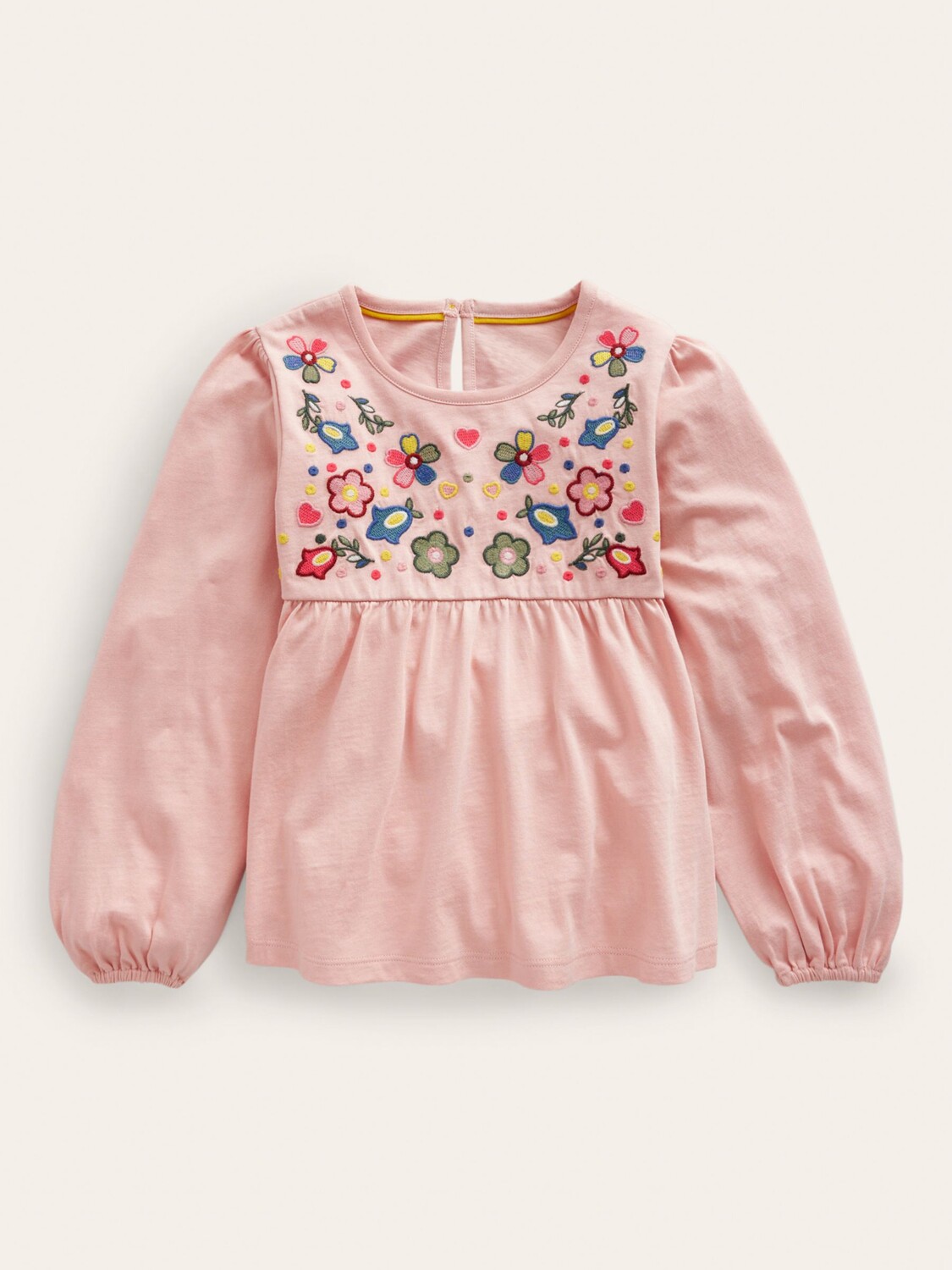 

Детский топ с цветочной вышивкой Mini Boden, пыльный розовый