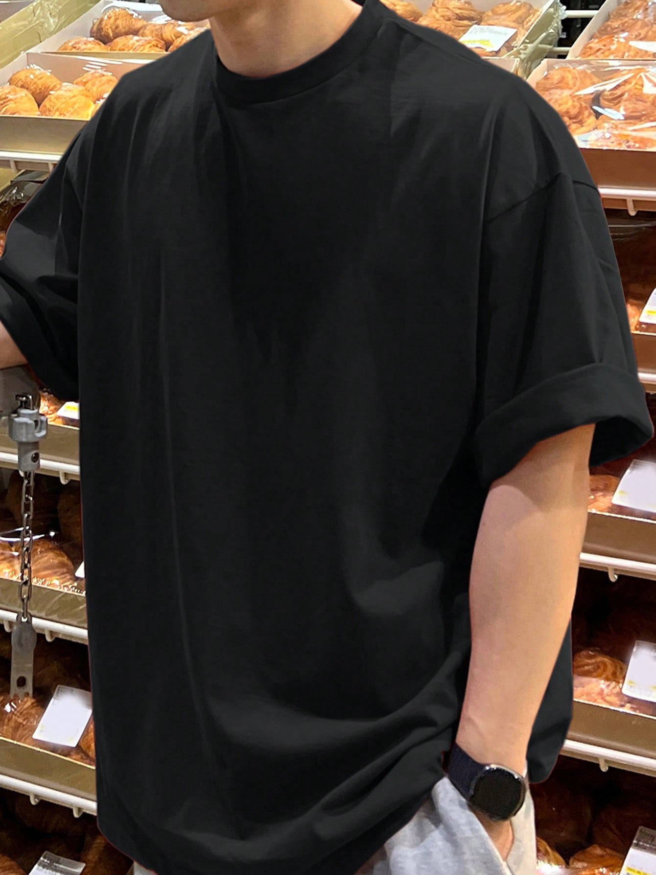 Мужская однотонная футболка DAZY с заниженными плечами, черный