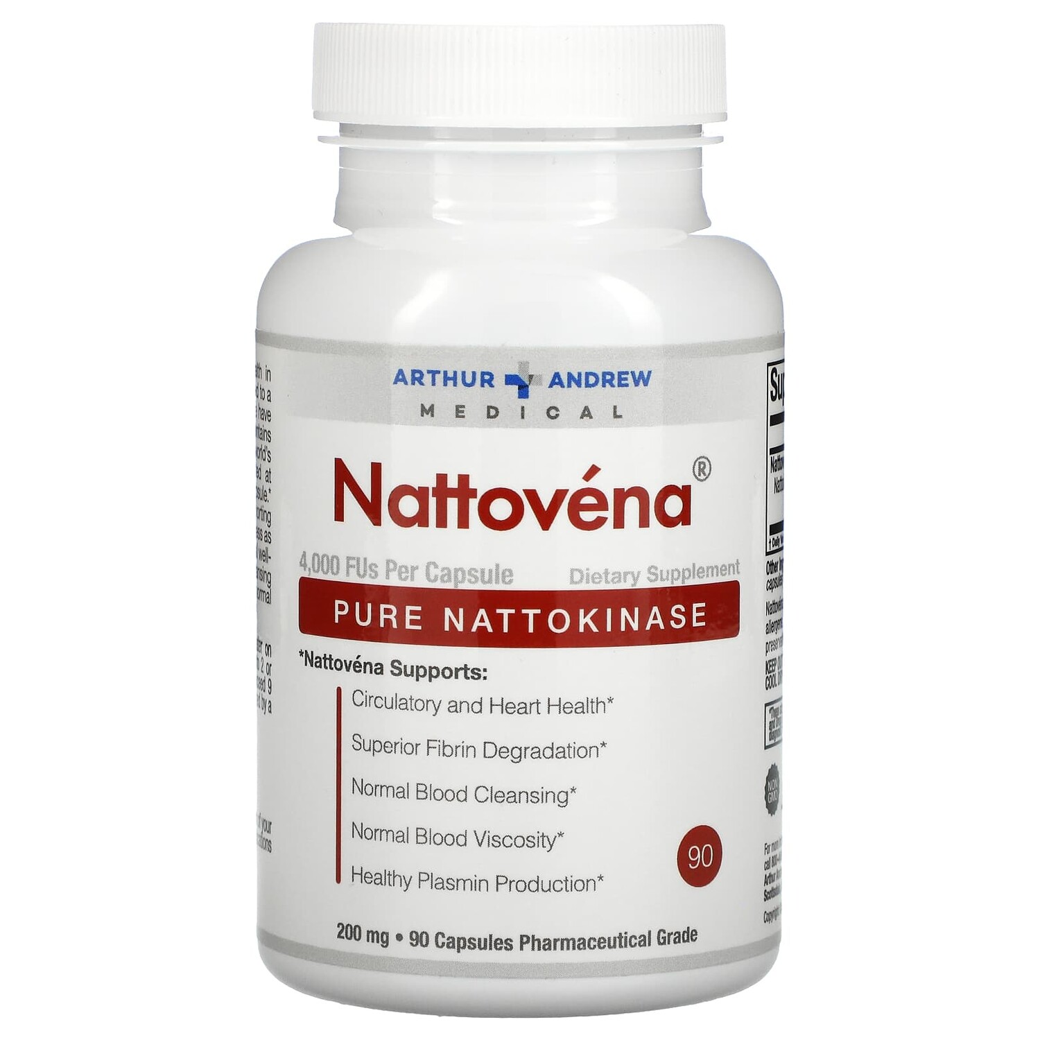 

Nattovena, чистая наттокиназа, 200 мг, 90 капсул, Arthur Andrew Medical