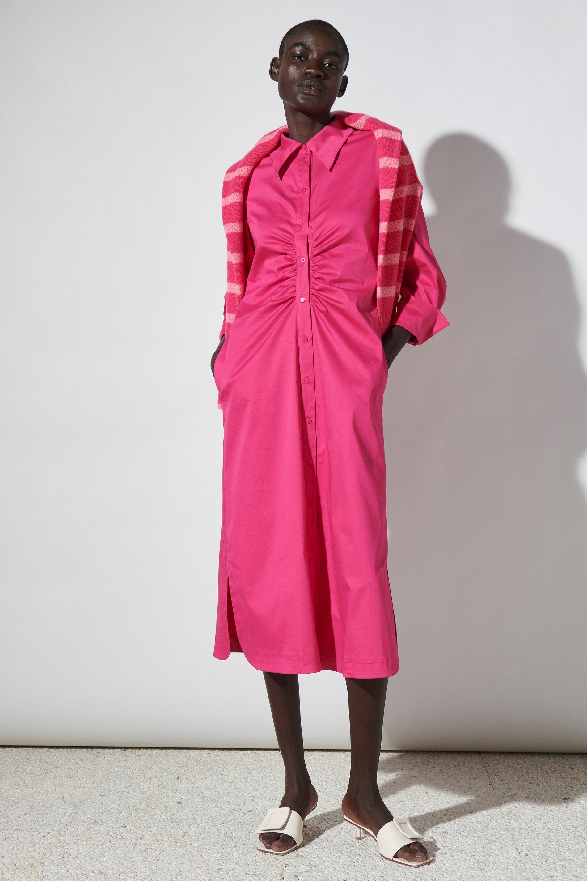 Платье-рубашка из смесового хлопка. LUISA CERANO, цвет vibrant pink настоящий прямой деним luisa cerano цвет vibrant pink multi
