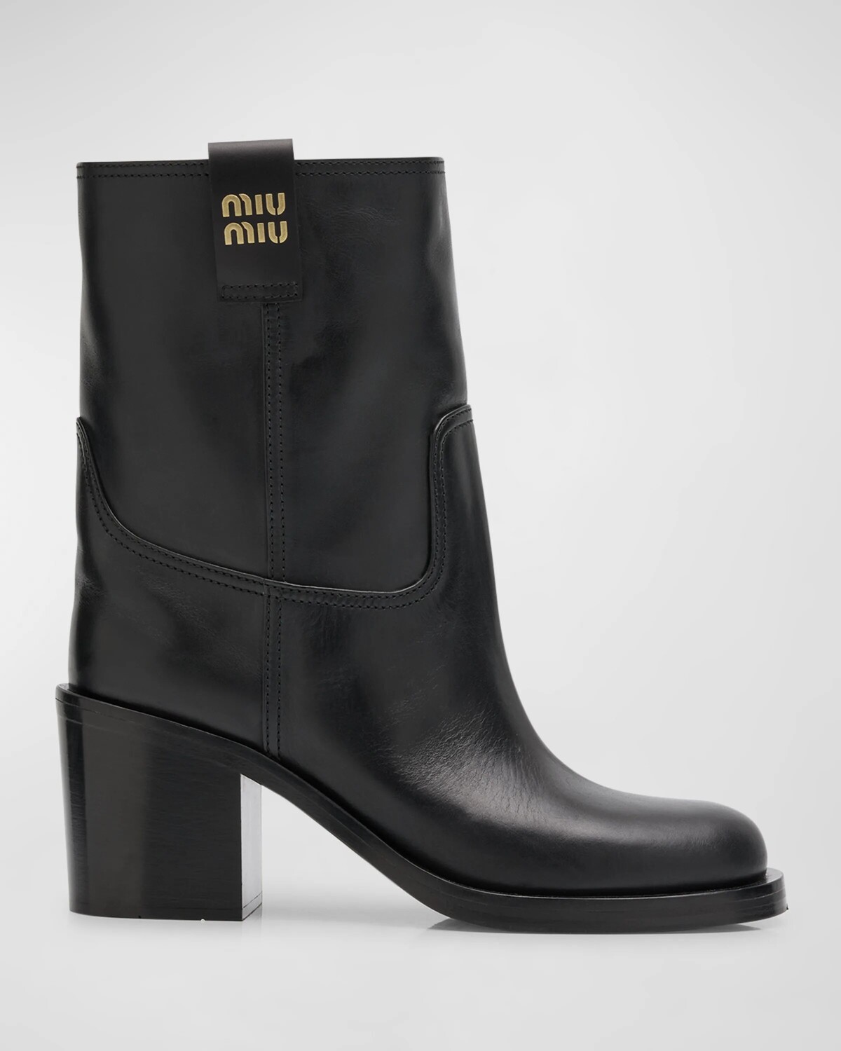 

Короткие мото-ботильоны из телячьей кожи Miu Miu, цвет Nero
