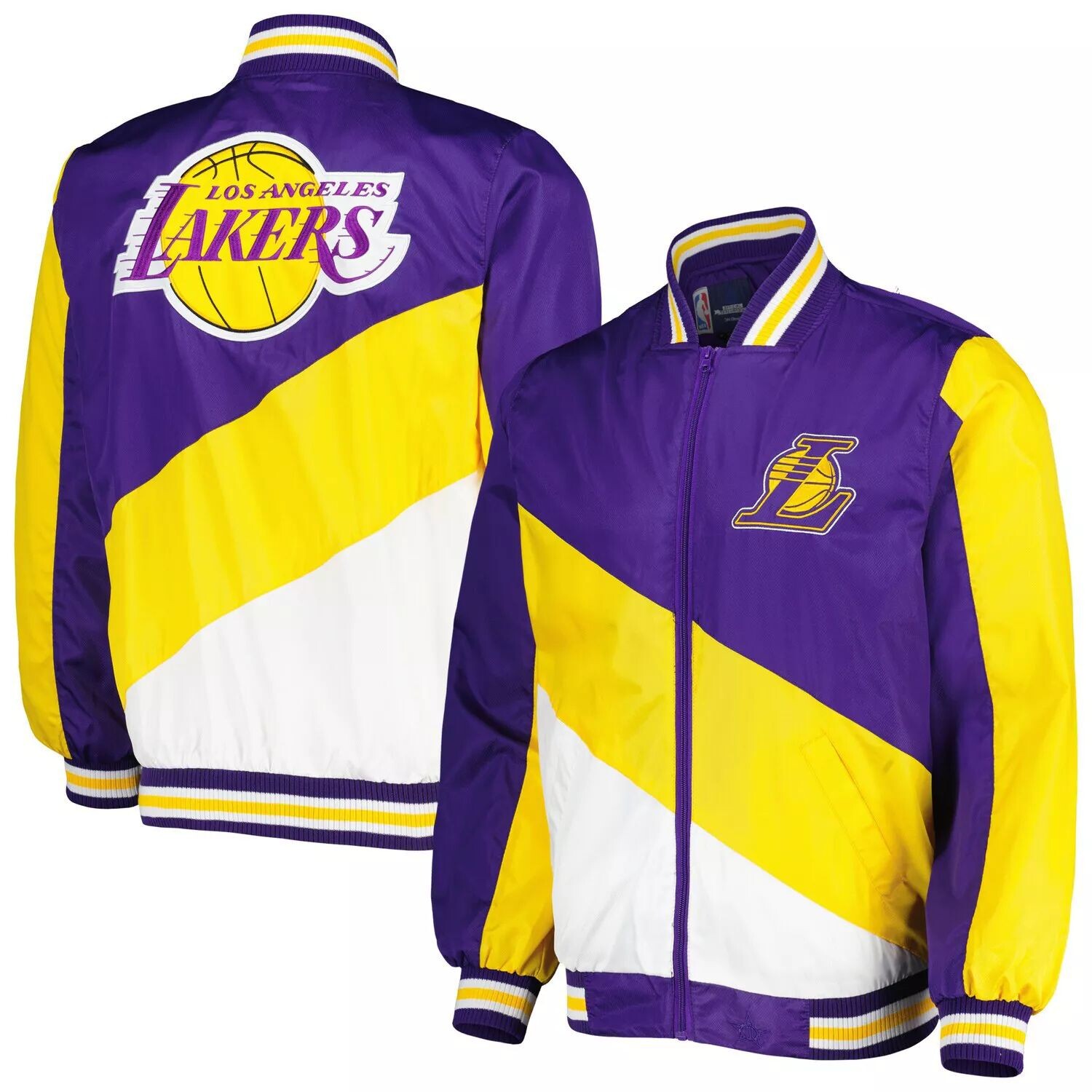 

Мужская нейлоновая куртка с молнией во всю длину JH Design Los Angeles Lakers фиолетового/золотого цвета