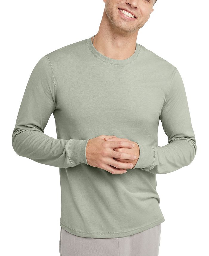 Мужская футболка Originals из хлопка с длинным рукавом Hanes, цвет Equilibrium Green мужская оригинальная хлопковая футболка с длинными рукавами на пуговицах hanes цвет oregano heather