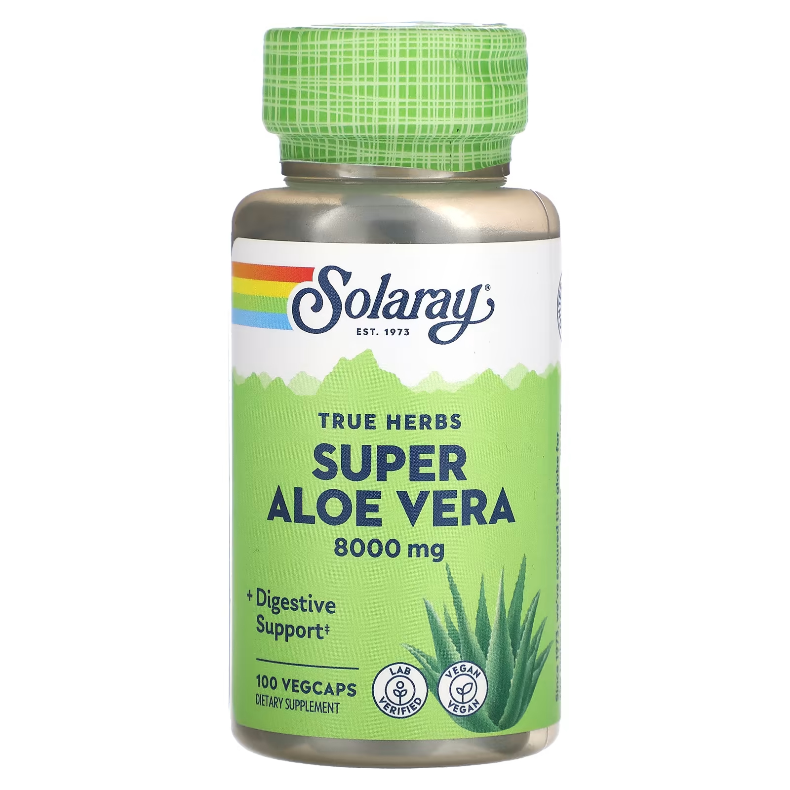 Solaray True Herbs Супер Алоэ Вера 8000 мг 100 растительных капсул solaray концентрированный гель алоэ вера 100 растительных капсул