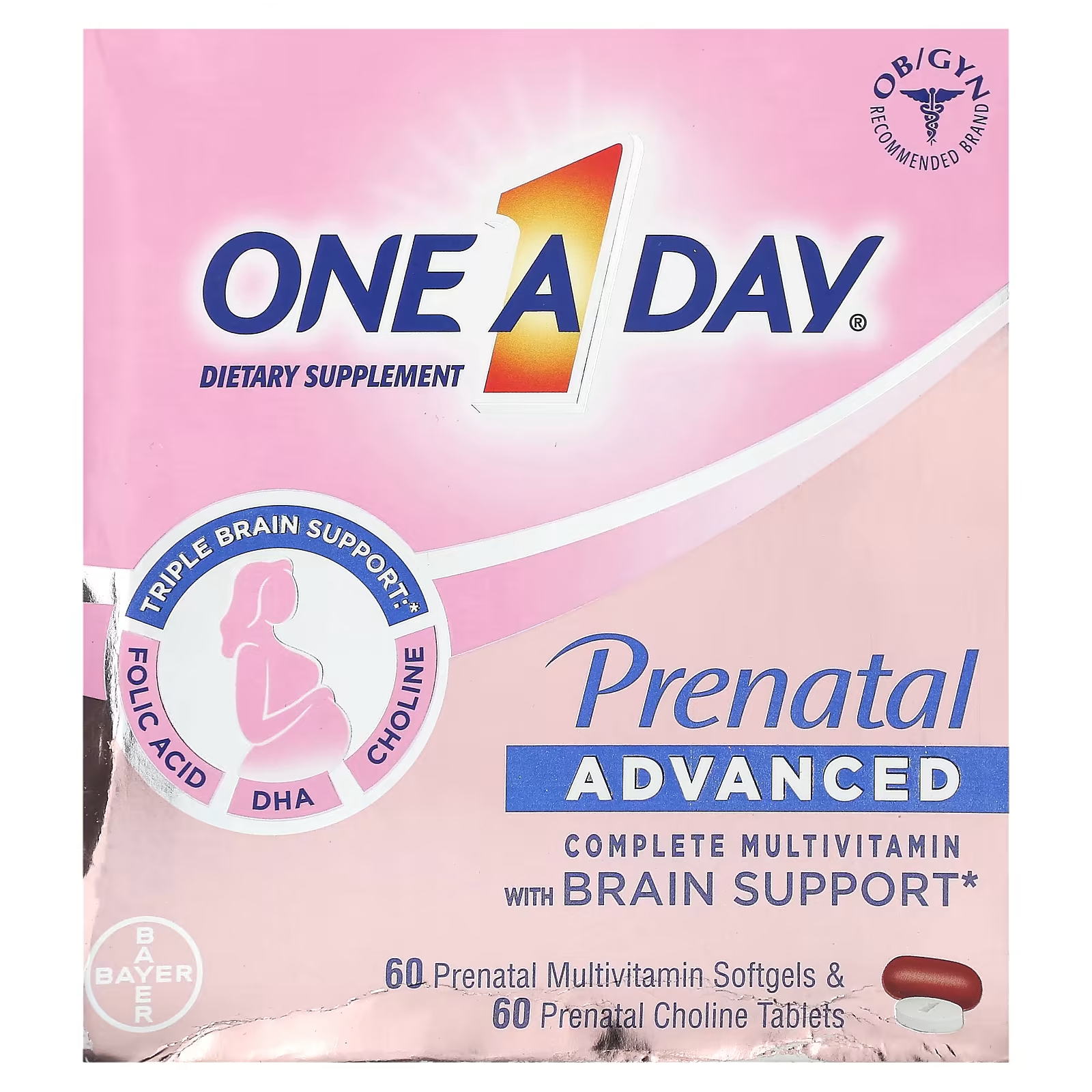Комплексный комплексный мультивитамин для беременных один раз в день с поддержкой мозга, 60 мягких мультивитаминных таблеток для беременных и 60 таблеток холина для беременных One-A-Day цена и фото