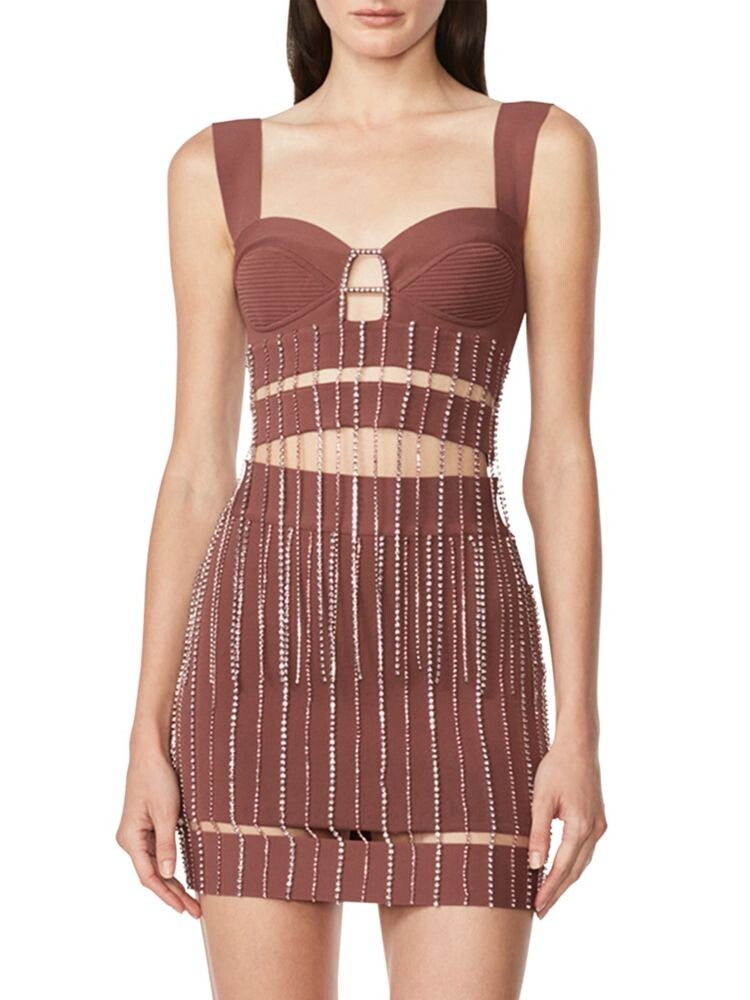 

Укороченный топ с цепочкой и стразами Herve Leger, цвет Cocoa