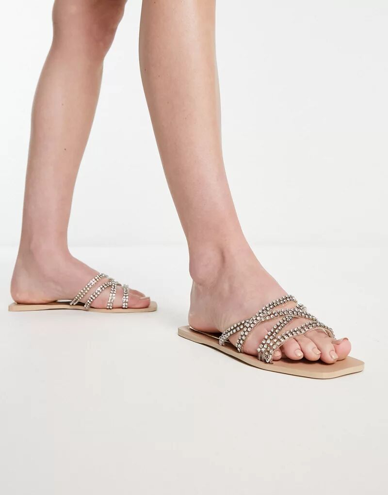 Бежевые сандалии на плоской подошве Simmi London Juniper с декорированными ремешками SIMMI Shoes