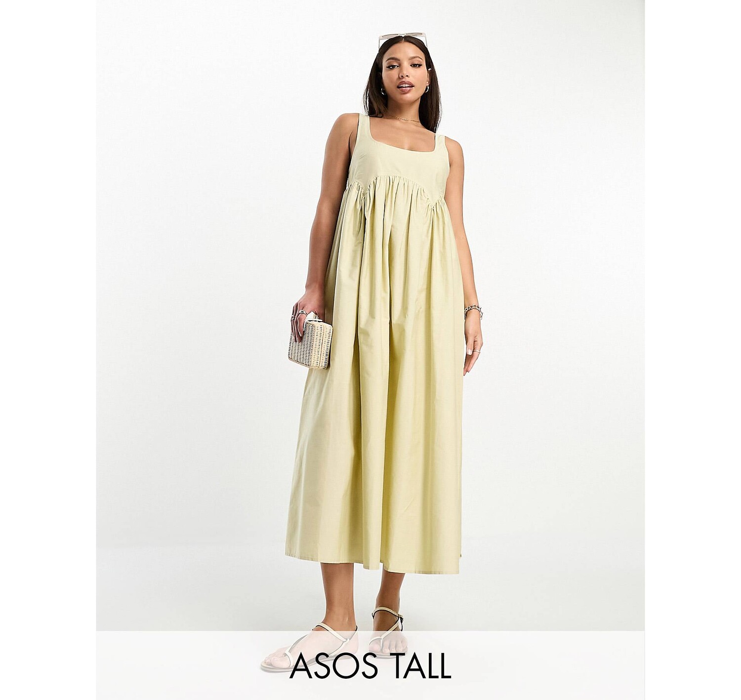

Кремовый сарафан миди с квадратным вырезом ASOS DESIGN Tall ASOS Tall, Бежевый