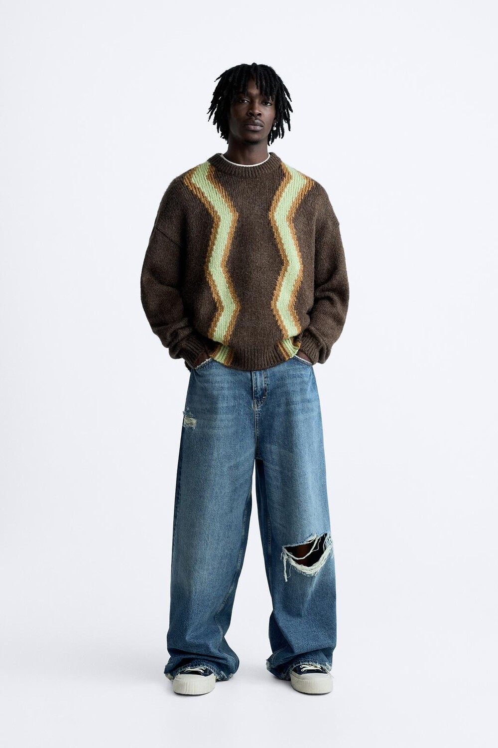 

Свитер с геометрическим жаккардом ZARA, коричневый