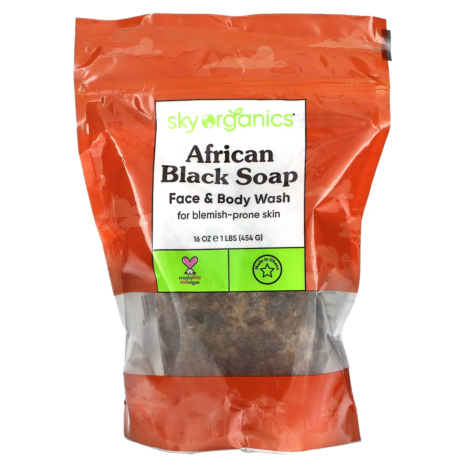 Sky Organics Африканское черное мыло для мытья лица и тела для кожи, склонной к высыпаниям, 16 унций (454 г)