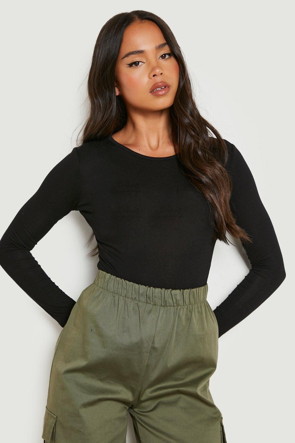 

Базовое боди petite с длинными рукавами Boohoo, черный