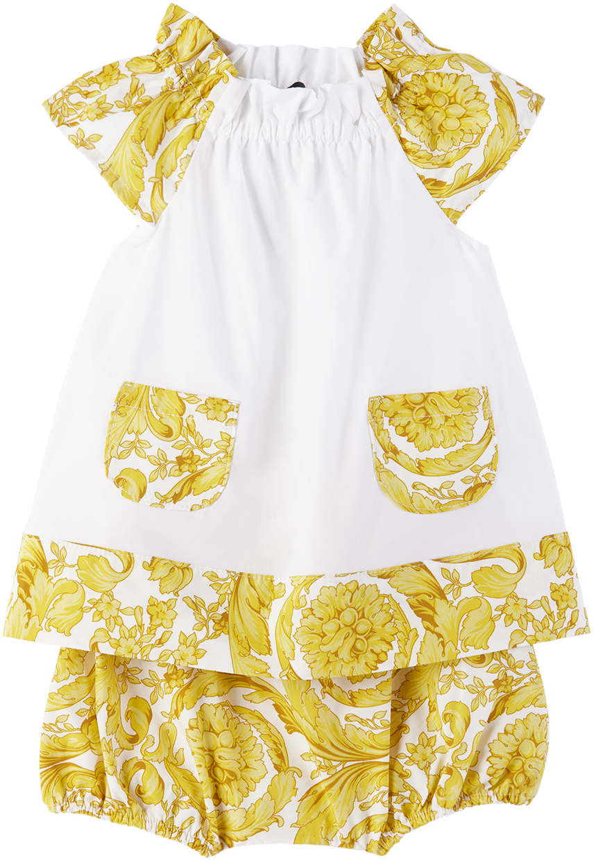 Детское бело-золотое платье и шаровары в стиле барокко Versace цена и фото