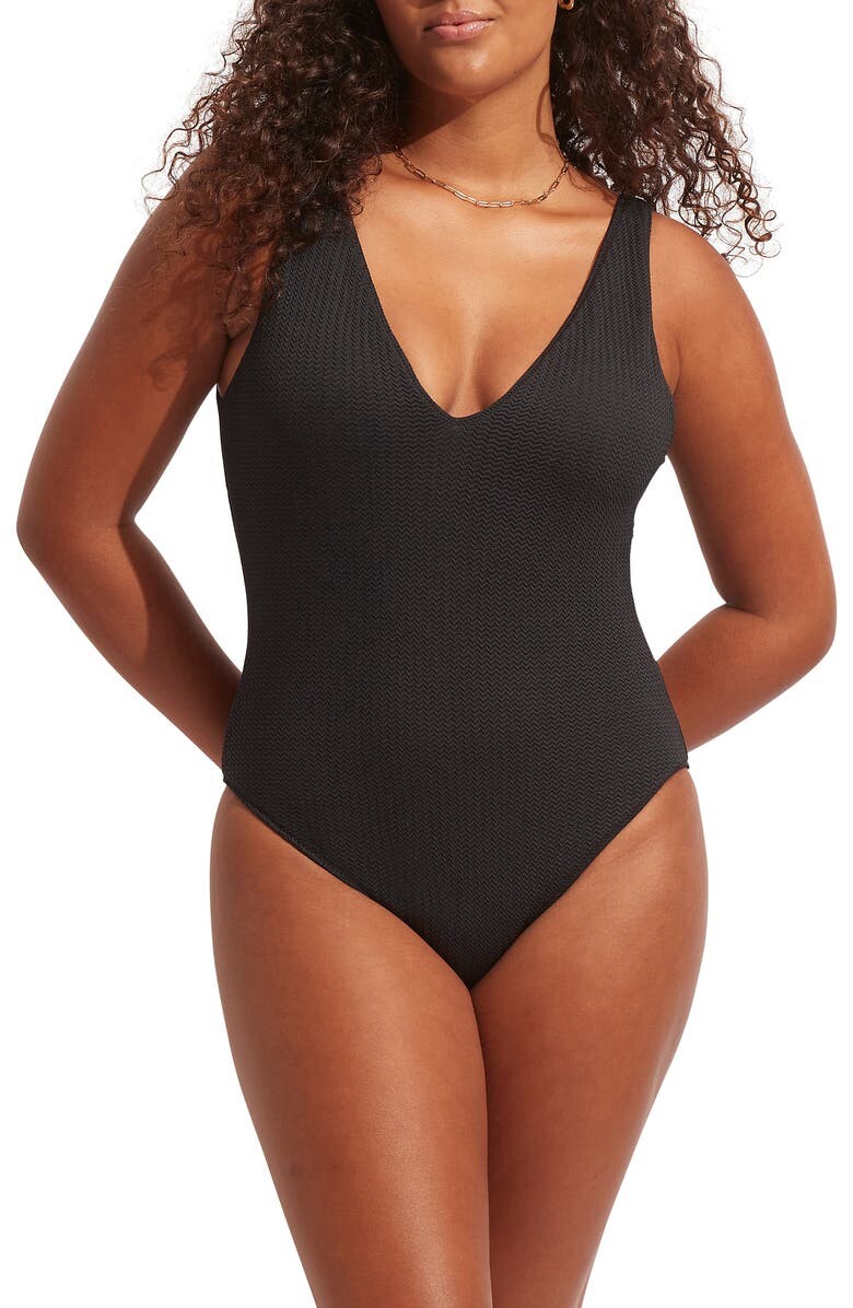 

Слитный купальник Sea Dive с глубоким V-образным вырезом SEAFOLLY, черный