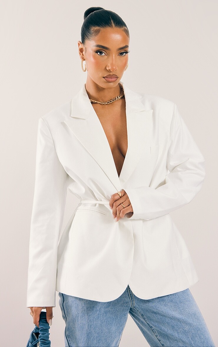 

PrettyLittleThing Белый пиджак с завязками на талии