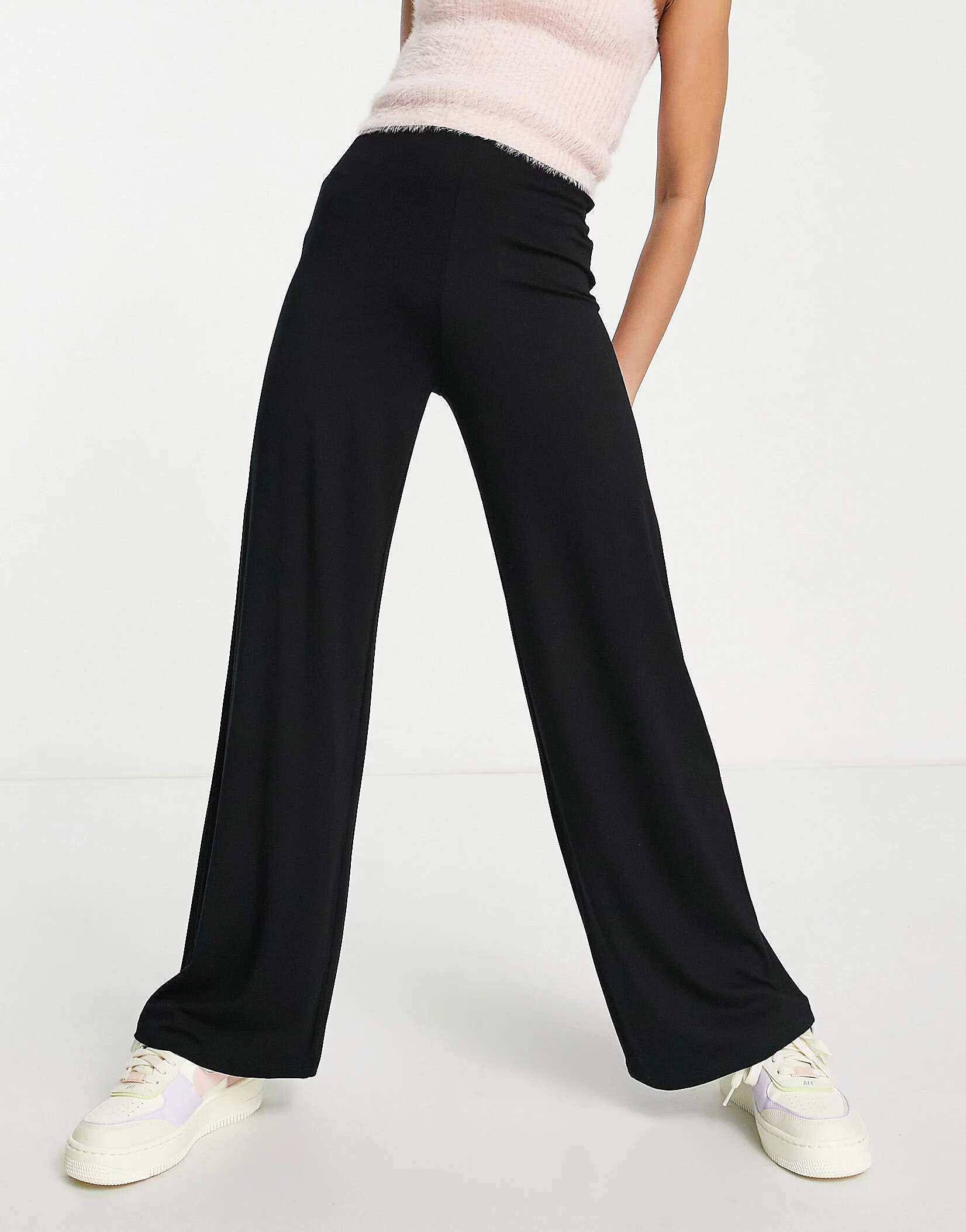 Черные базовые широкие брюки из джерси ASOS DESIGN Petite 12storeez брюки базовые черные