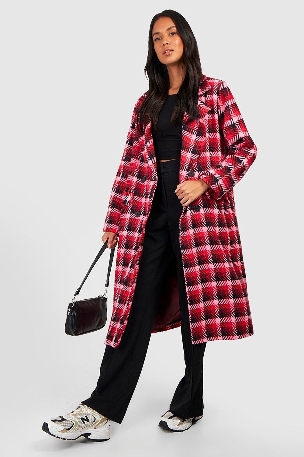 

Пальто из шерсти контрастного фланеля Boohoo, красный