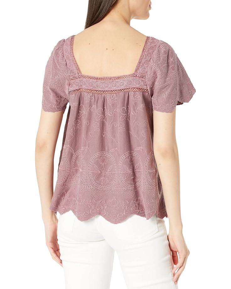 Топ Lucky Brand Embroidered Flutter Sleeve Top, цвет Rose Brown