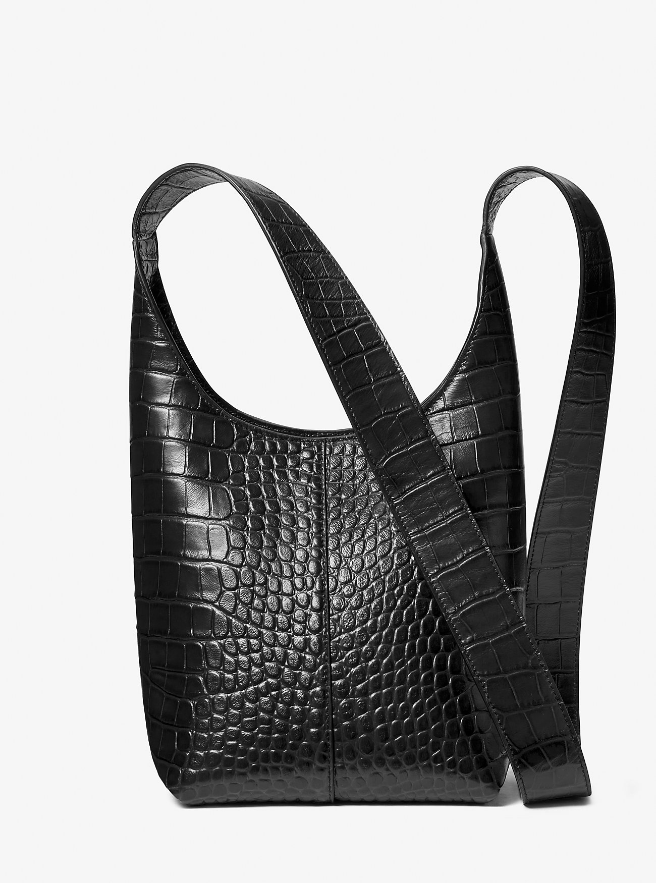 Миниатюрная сумка-хобо Dede из кожи с тиснением под крокодила Michael Kors, черный