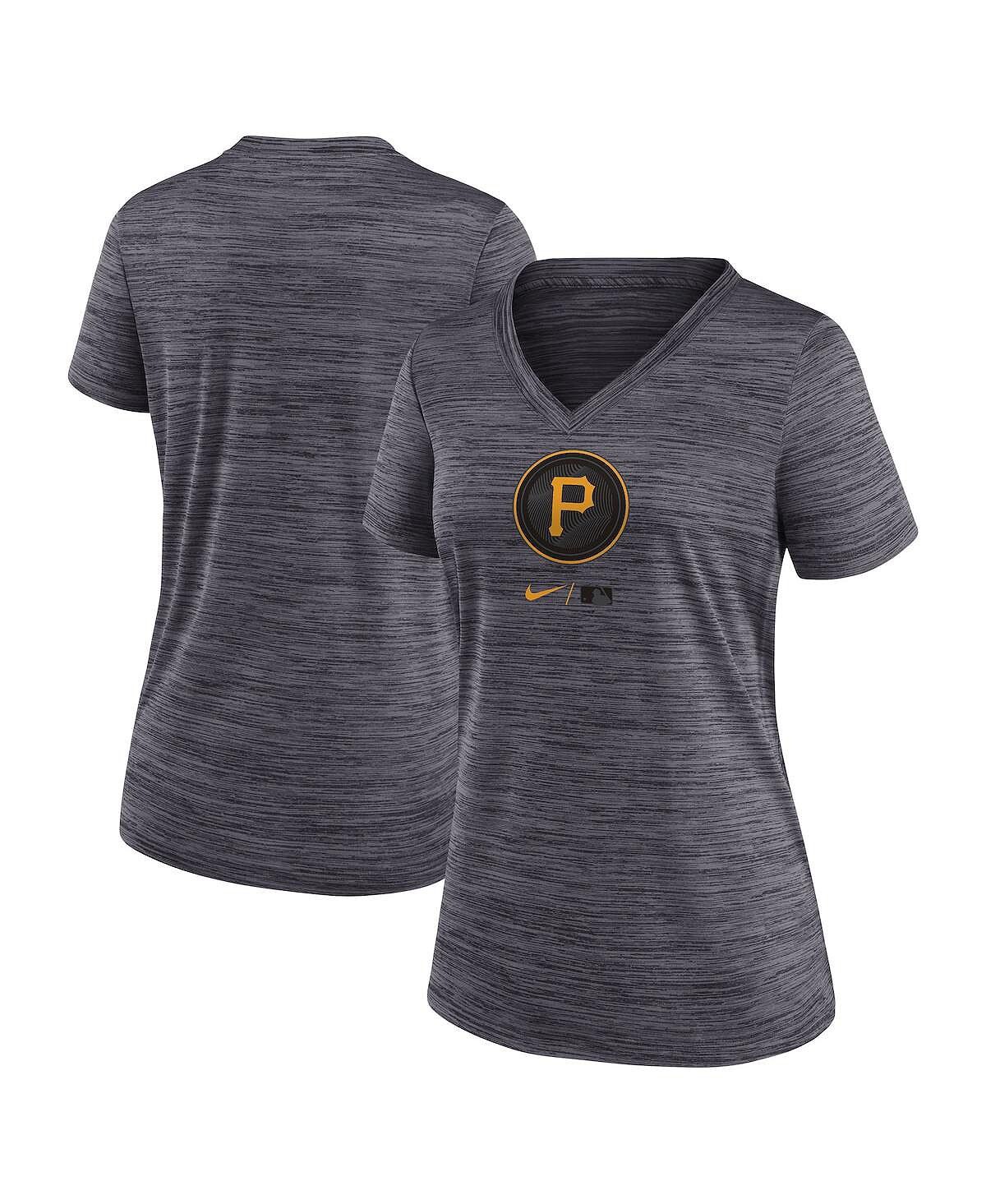 

Черная женская футболка Pittsburgh Pirates 2023 City Connect Velocity Practice Performance с v-образным вырезом Nike, черный