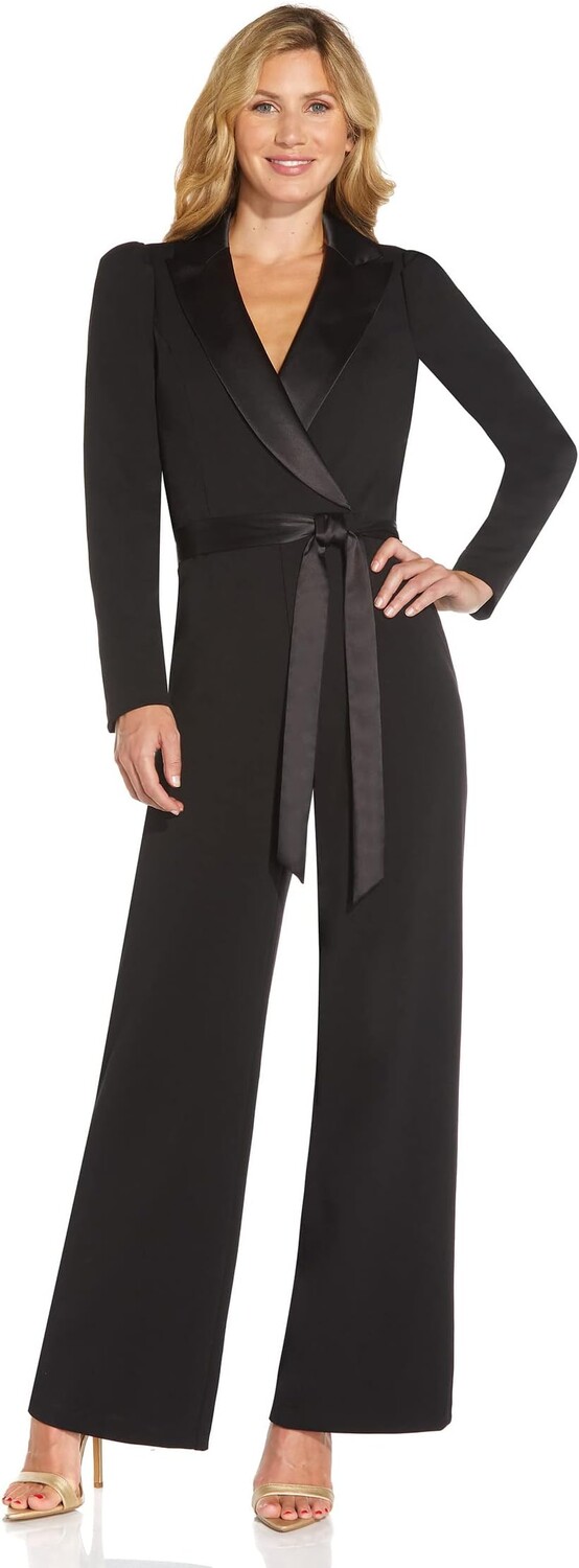 

Комбинезон Adrianna Papell Stretch Knit Crepe Tuxedo Jumpsuit, черный