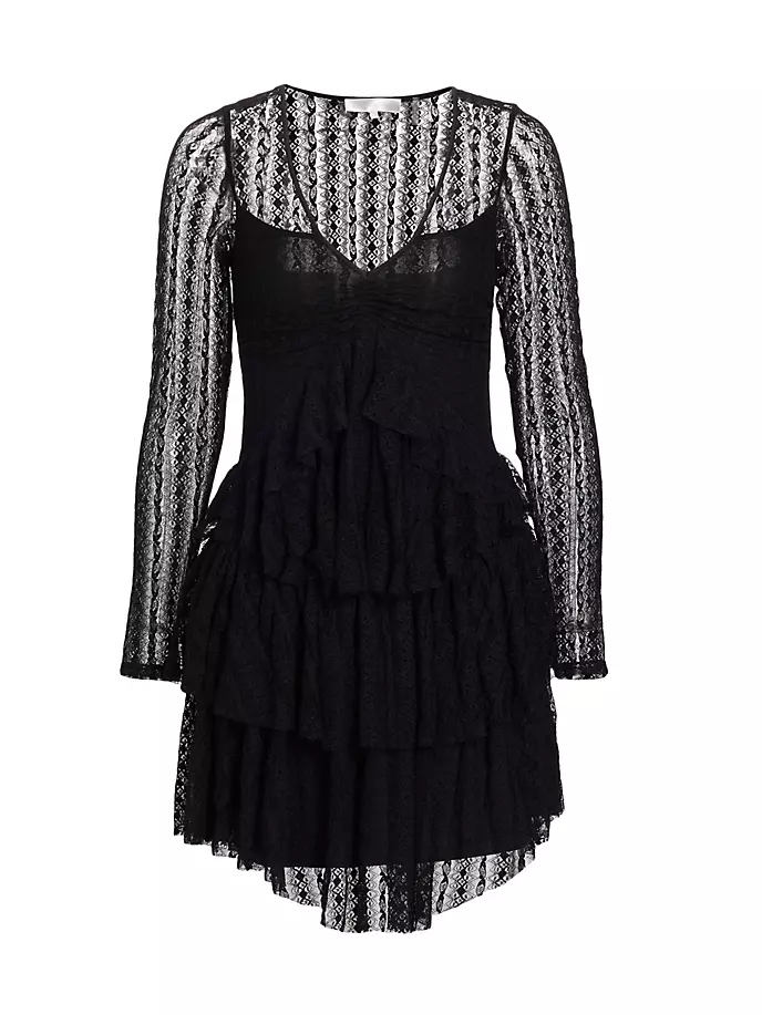 Мини-платье Yana из эластичного кружева с оборками Loveshackfancy, черный