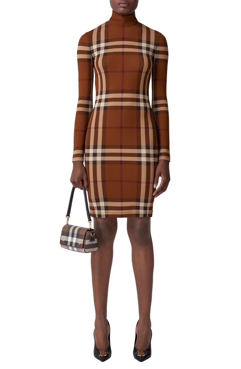 

Платье из эластичного джерси в клетку Gemma с длинными рукавами BURBERRY