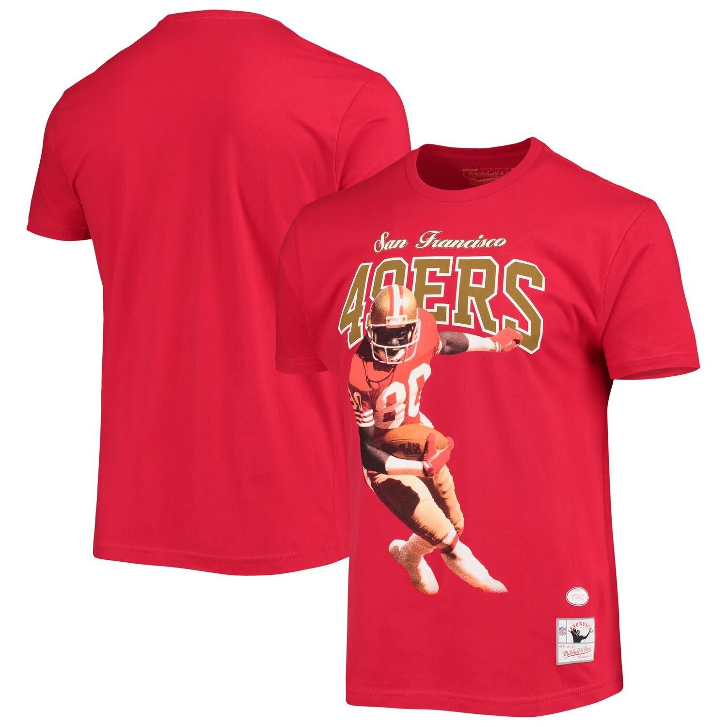 

Мужская футболка Mitchell & Ness Jerry Rice San Francisco 49ers Scarlet с графикой, посвященная 75-летию игрока